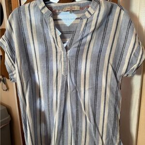 Striped Short Sleeve Top - Blue and White